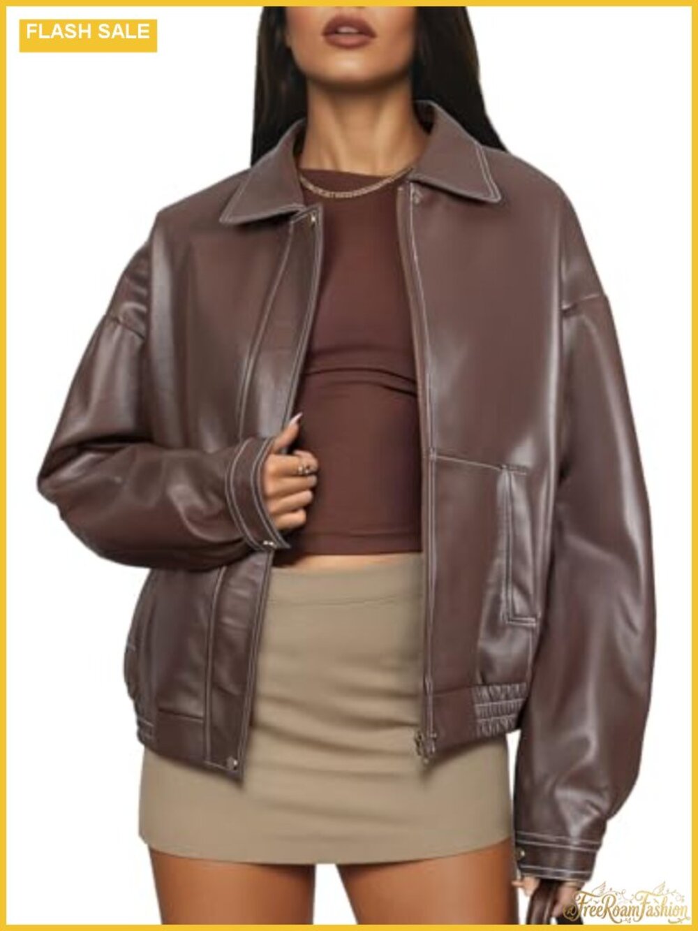 Faux Leather Moto Jacket Women Oversized Bomber Zip Up Fall Winter Coat